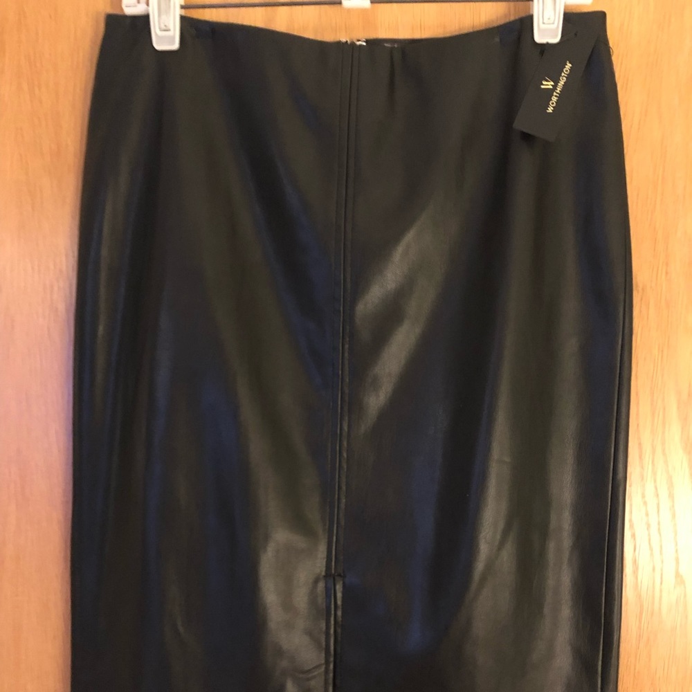 Faux leather pencil skirt with slit
